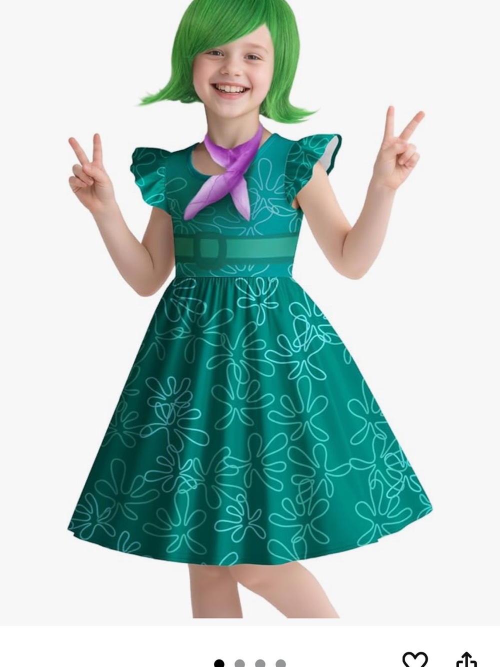 Kids inside out disgust Dress Costume with Purple Scarf